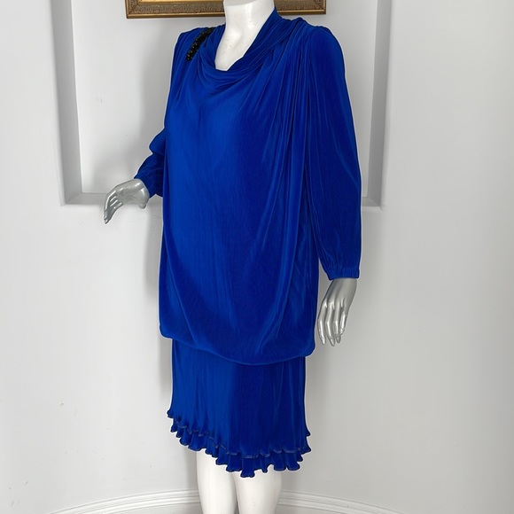 Virginie Paris Vintage 1980'S Long Sleeve Dress Blue - Picture 3 of 13